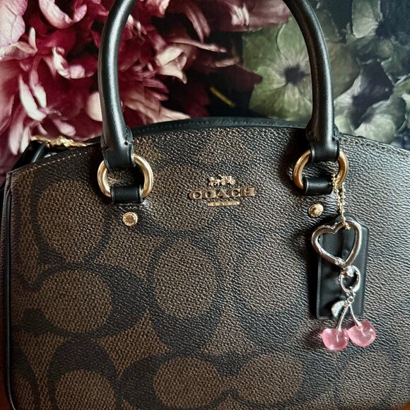 NEW Silver Pink Cherries and Heart Keychain Bag Charm - Picture 3 of 5